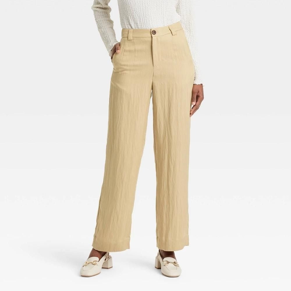 A New Day Womens High-Rise Straight Trousers Beige 8 Midweight Twill Pants